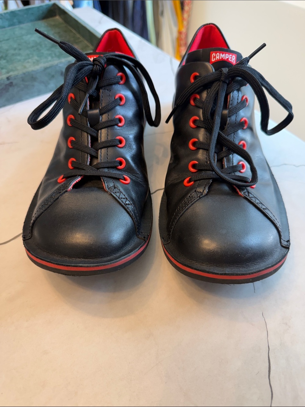 Camper Black Sneakers with Red Accents